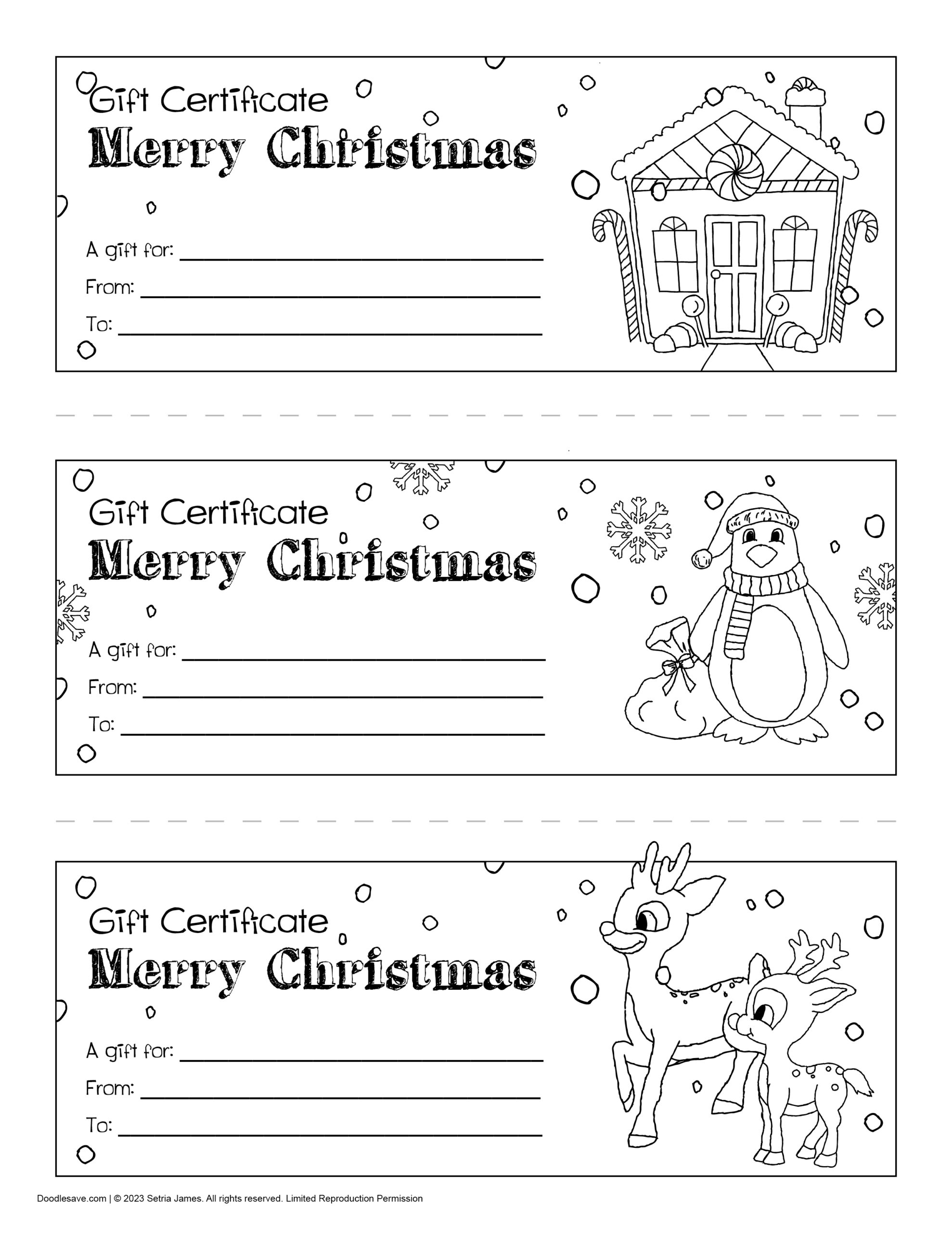 Free Printable Christmas Gift Certificate Colorable Holiday Gift Certificate Template Doodles Ave