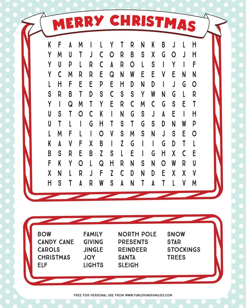 Free Printable Word Search Christmas