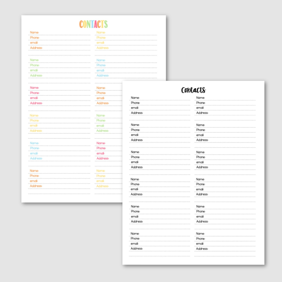 Free Printable Contacts Log Krafty Planner