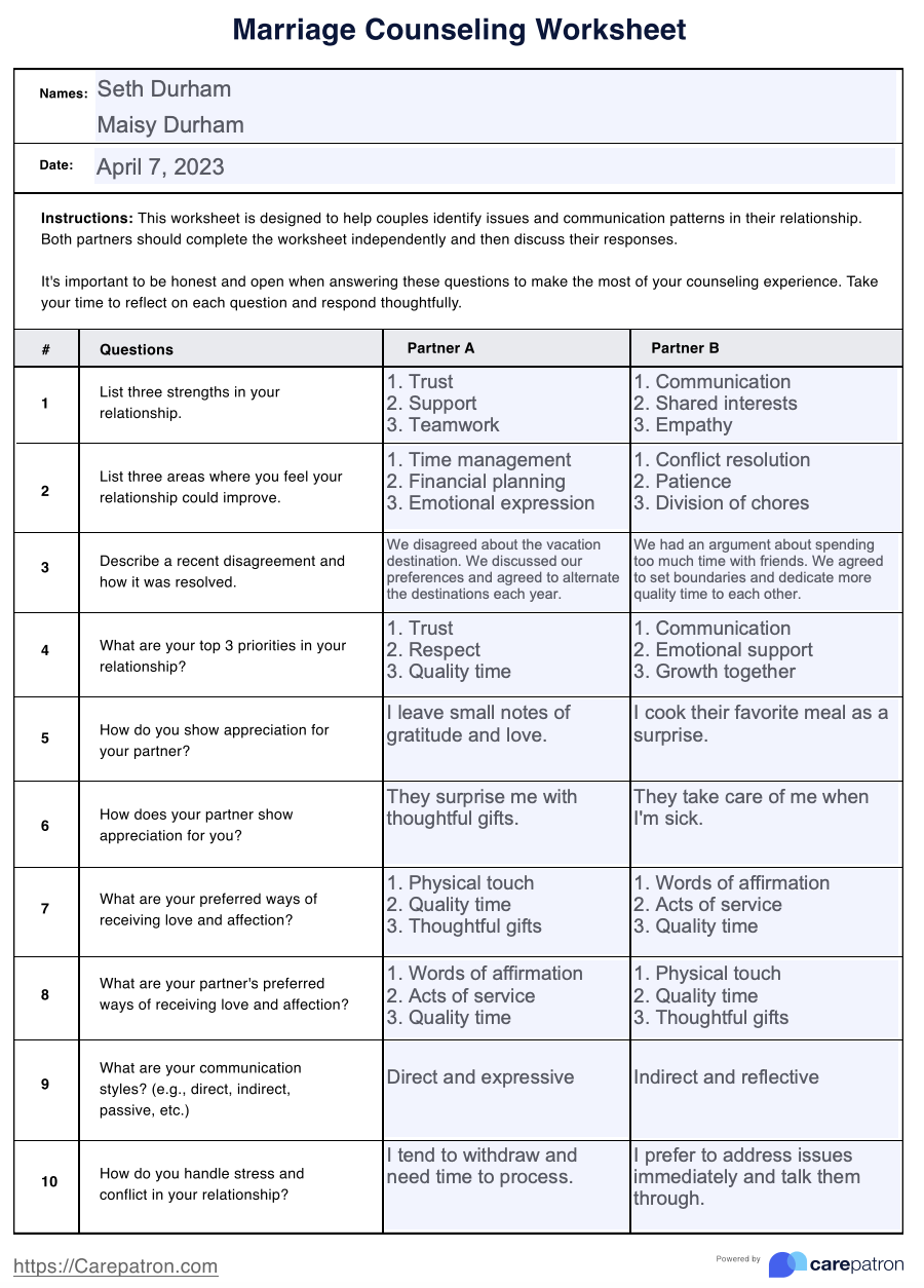 Free Printable Couples Therapy Worksheets