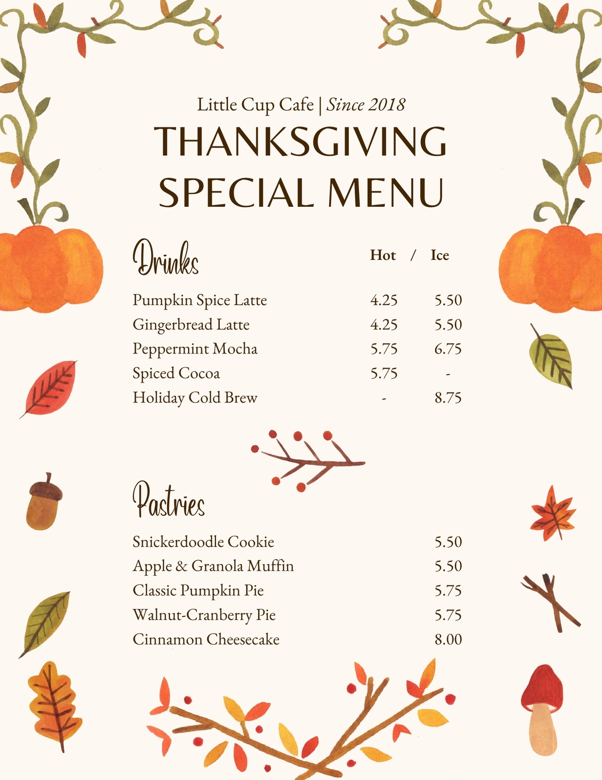 Free Printable Customizable Thanksgiving Menu Templates Canva