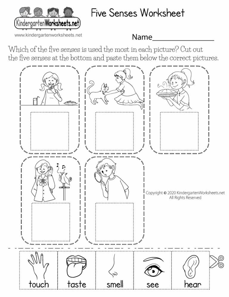 Free Printable Cut and Paste Five Senses Worksheet