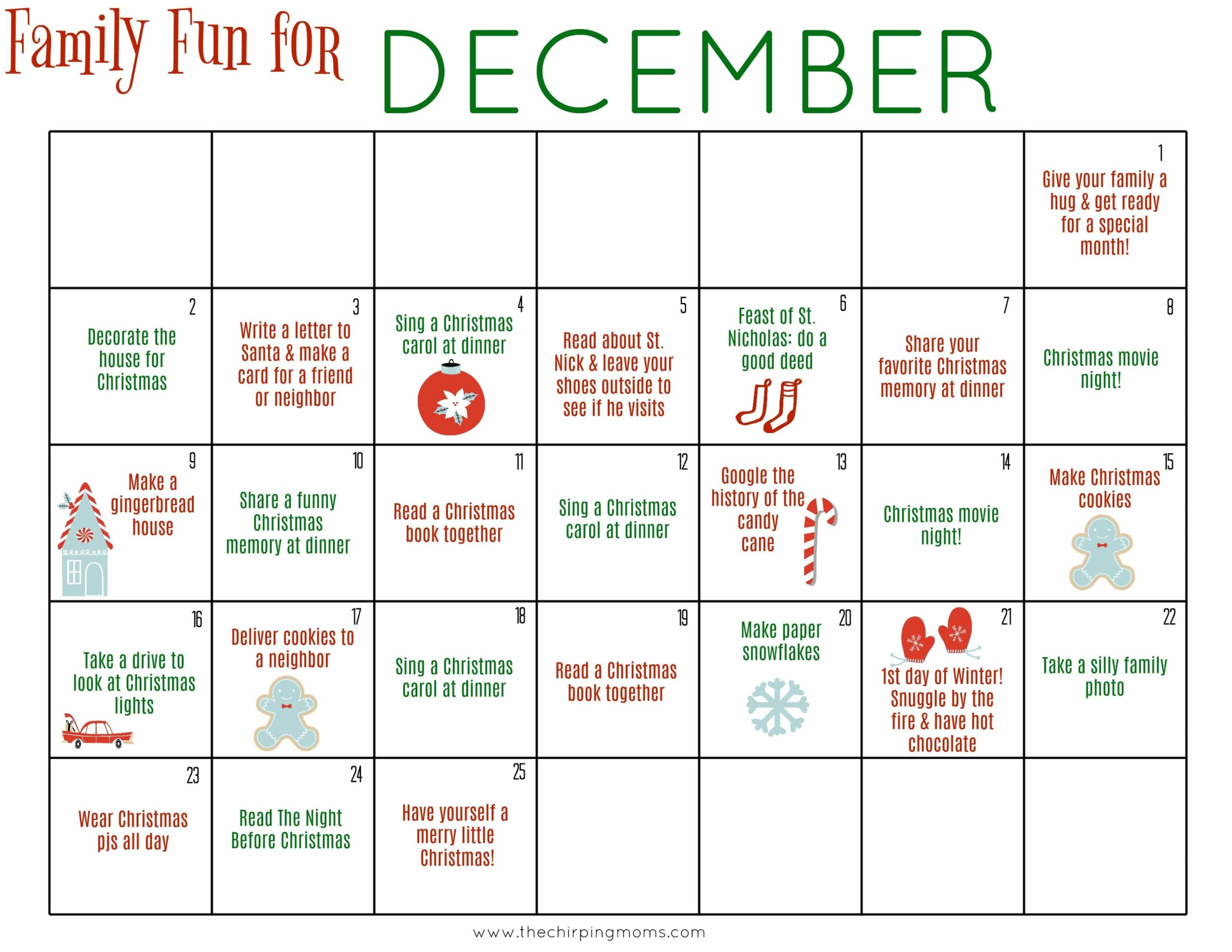 December Calendar Free Printable