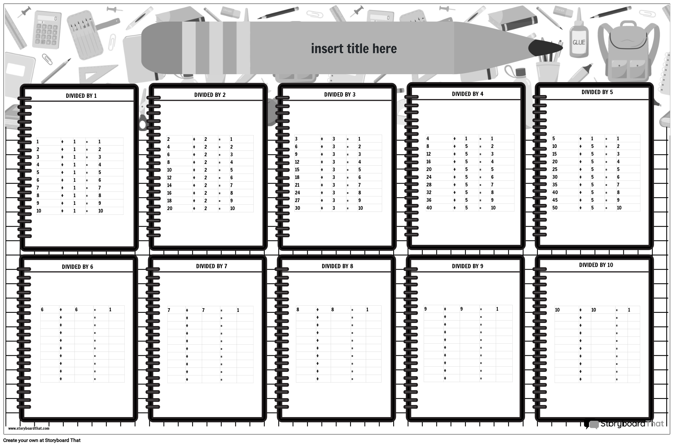 Division Chart Free Printable