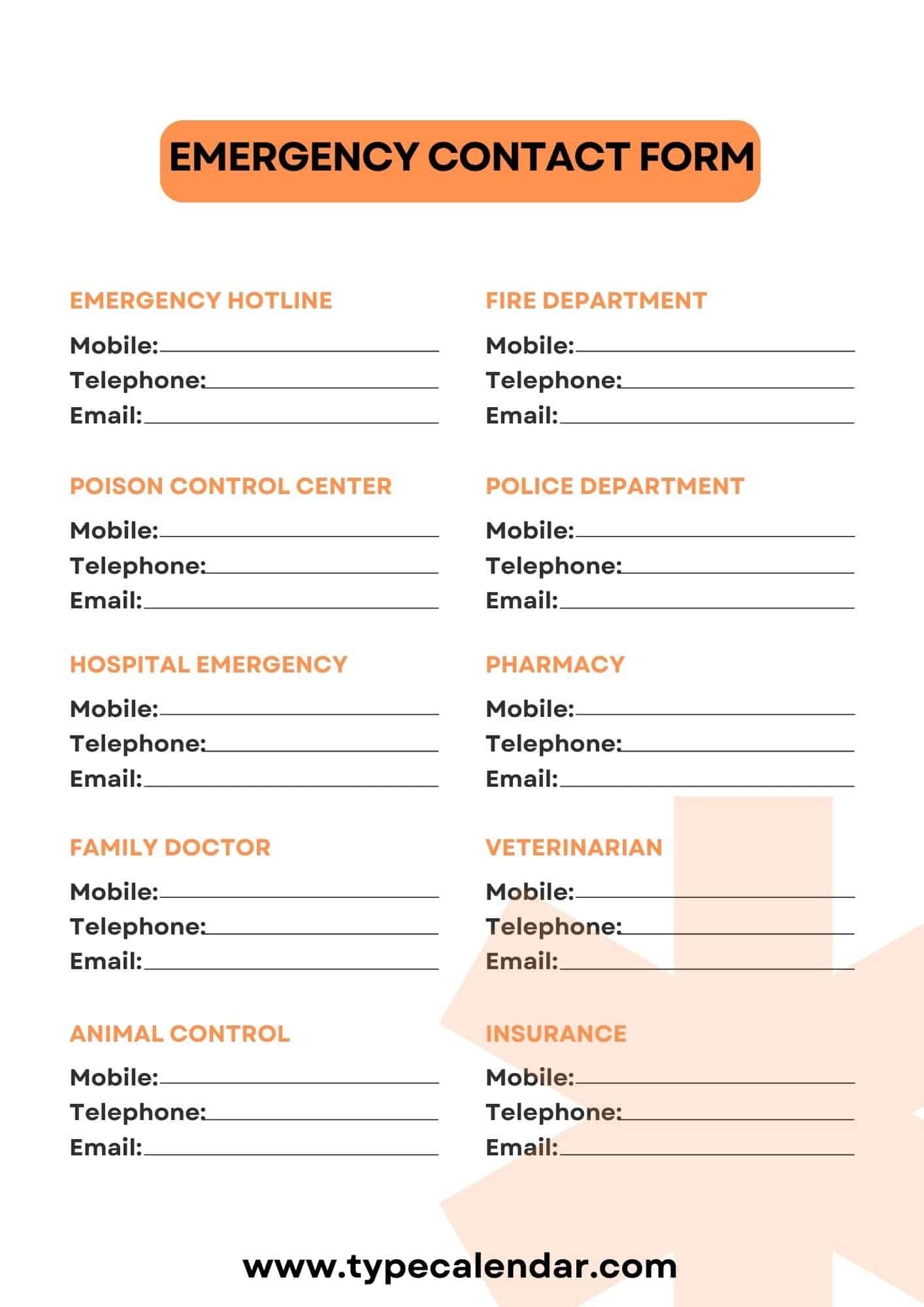 Free Printable Emergency Contact Form Templates for Employees PDF U0026 Word