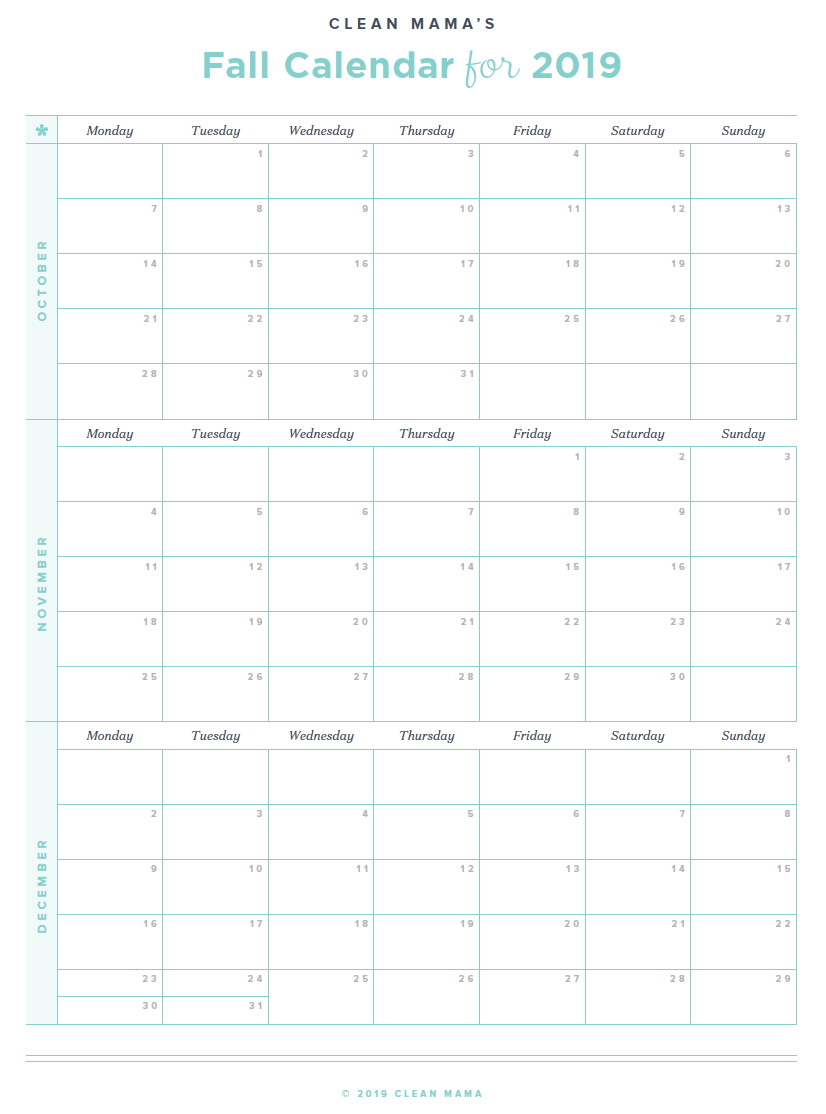 Free Printable Fall 2019 Calendar Clean Mama