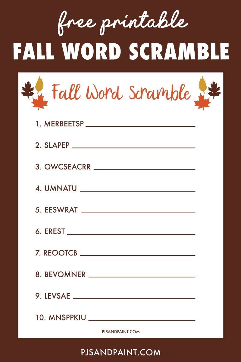 Free Printable Fall Word Scramble Pjs And Paint