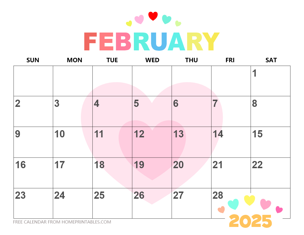 Feb 2025 Calendar Printable Free