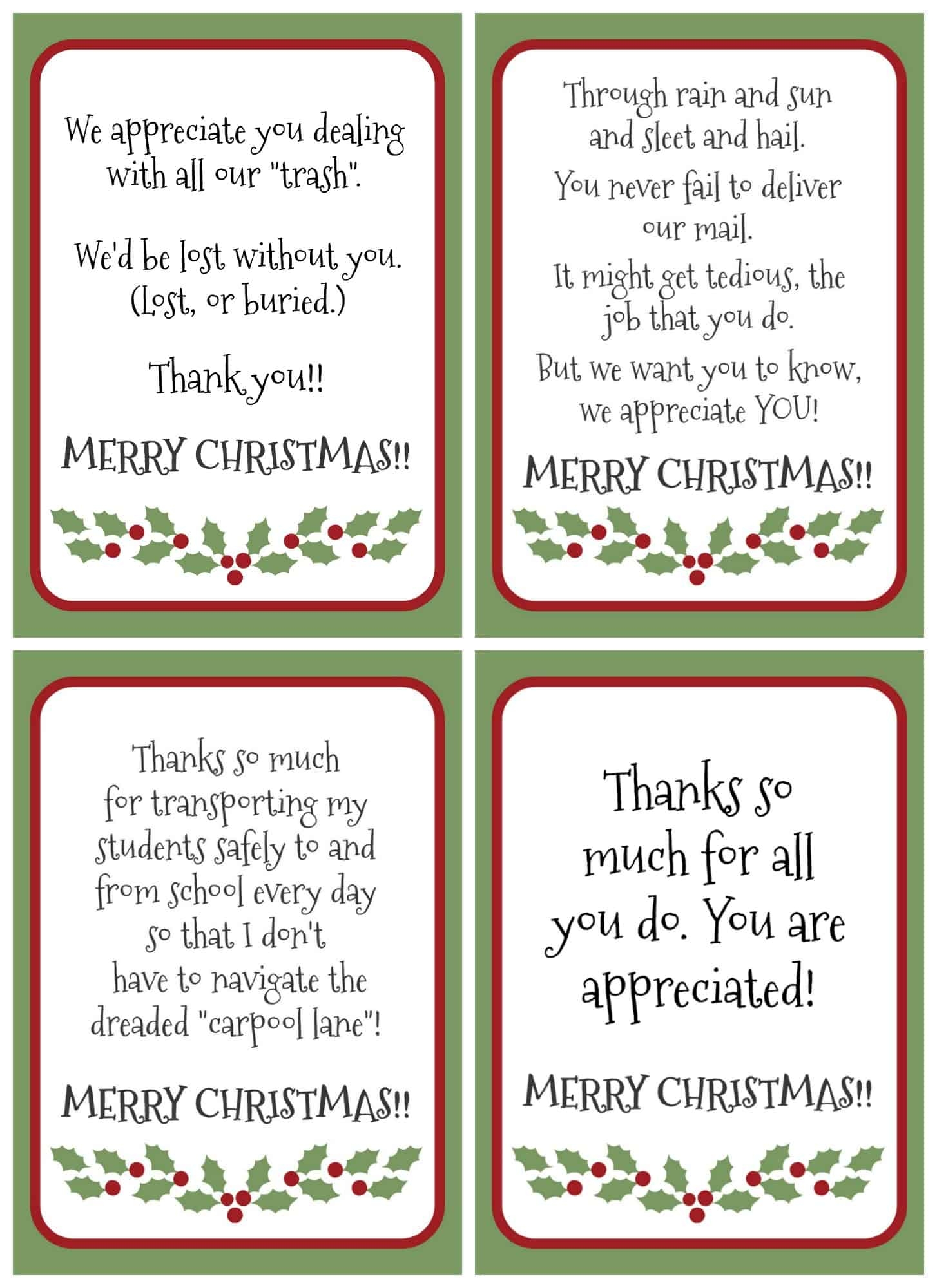 Free Printable Custodian Thank You Cards
