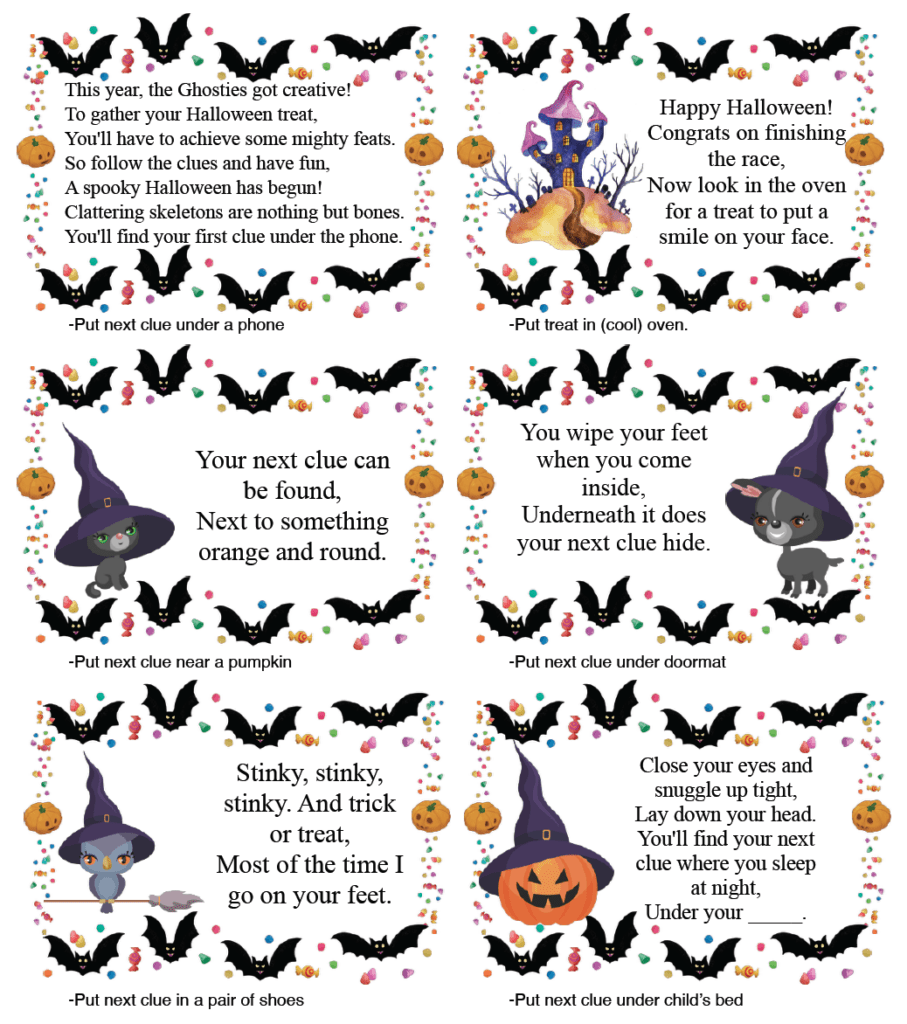 Free Printable Halloween Treasure Hunt 24 Clues Plus Blanks