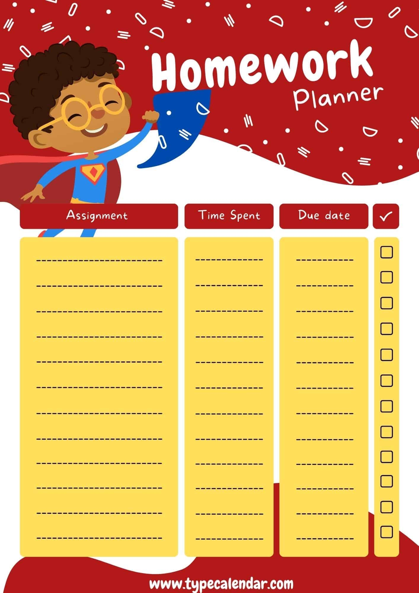 Free Homework Planner Printable