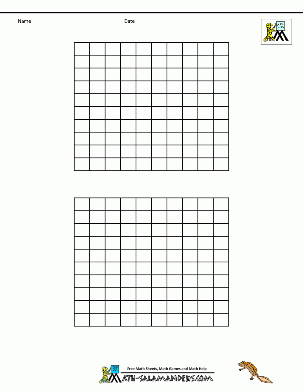 Free Printable Blank 100 Chart