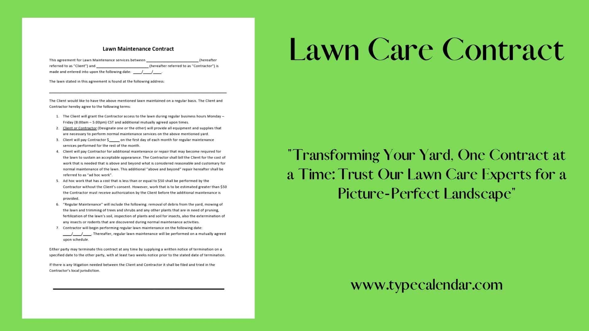 Free Printable Lawn Care Contract Templates Proposal Agreement