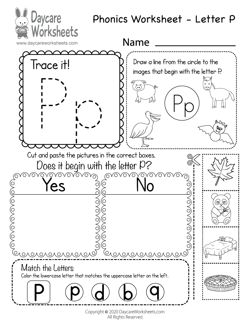 Free Printable Letter P Beginning Sounds Phonics Worksheet For 