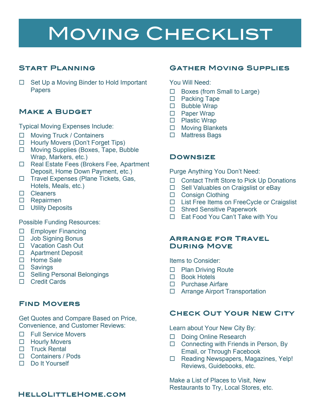 Free Printable Move-In Checklist