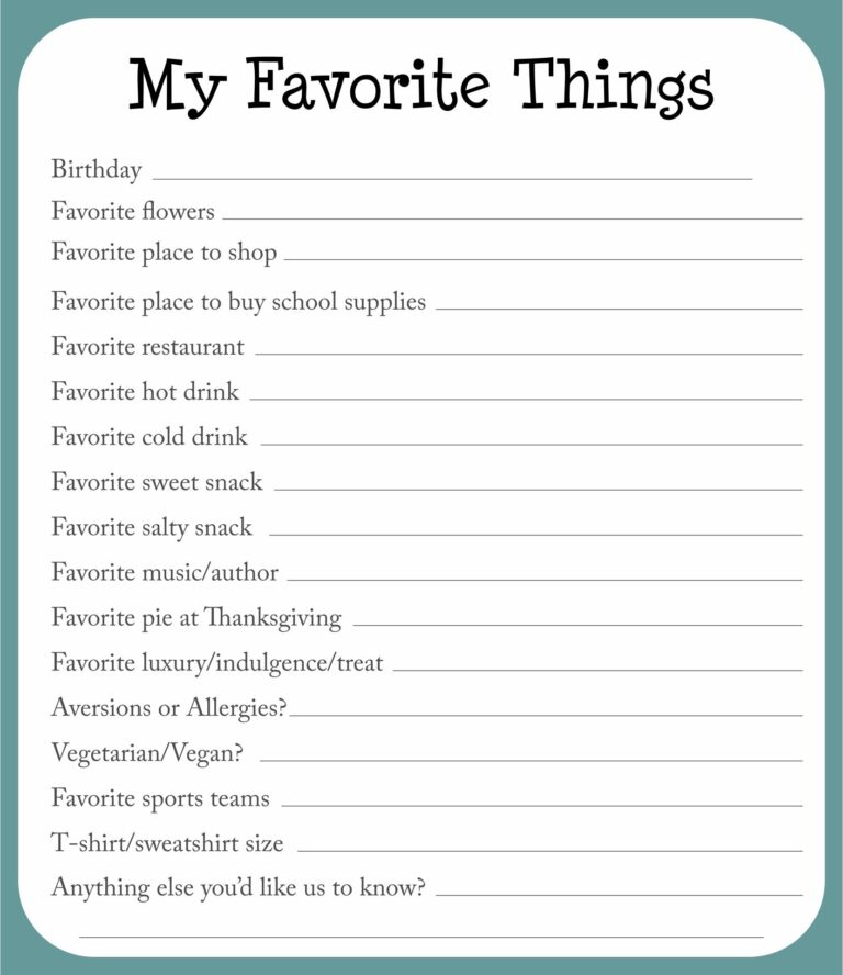 Free Printable My Favorite Things Worksheets For Students Worksheets Library