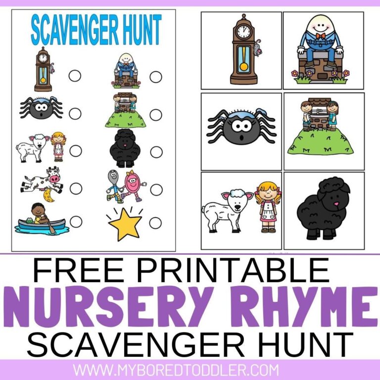 FREE PRINTABLE Nursery Rhyme Scavenger Hunt My Bored Toddler