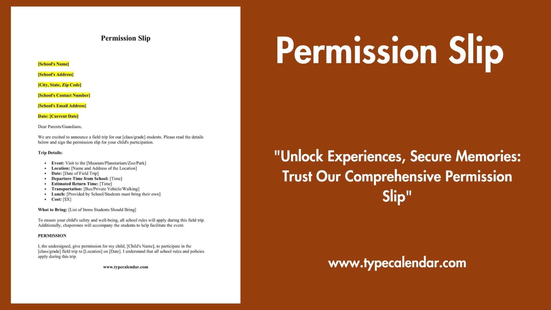 Free Printable Permission Slip Templates PDF Word Editable