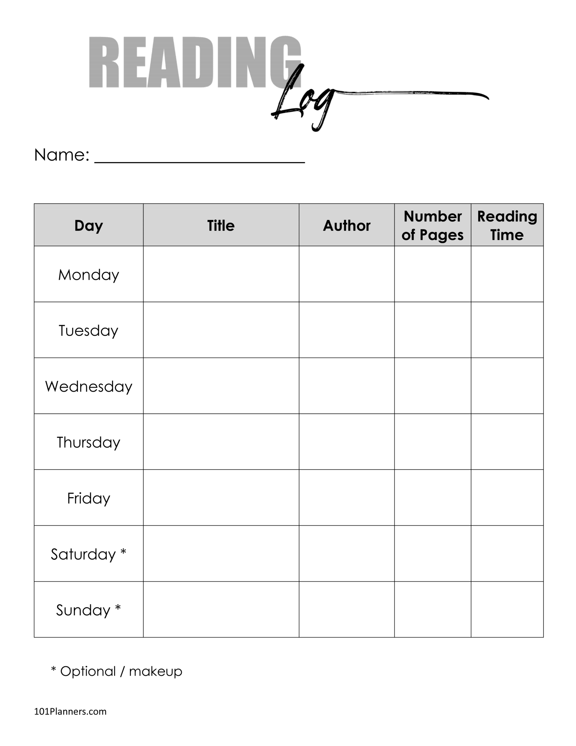 Free Printable Reading Log Template Bullet Journal U0026 Traditional