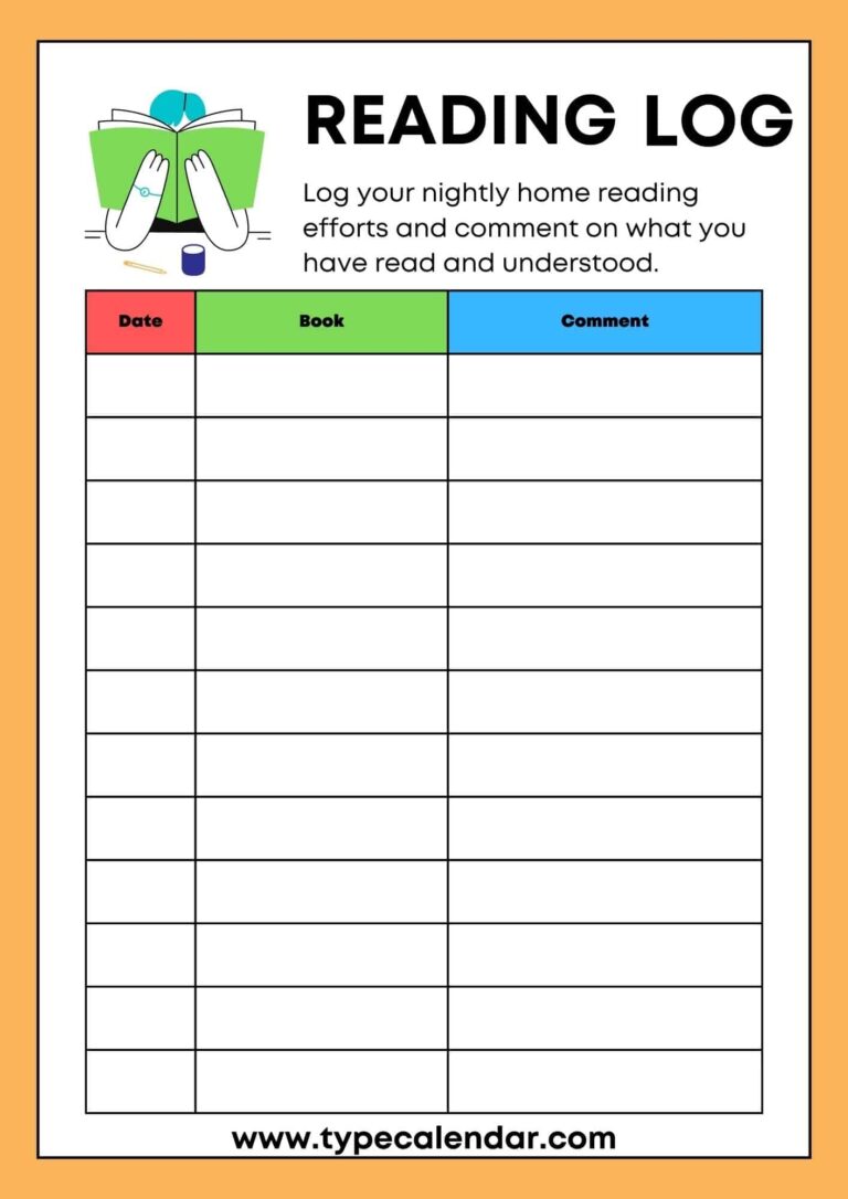 Free Printable Reading Log Templates PDF Excel 