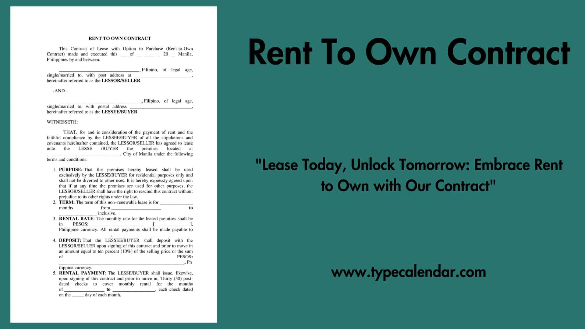 Free Printable Lease To Own Agreement