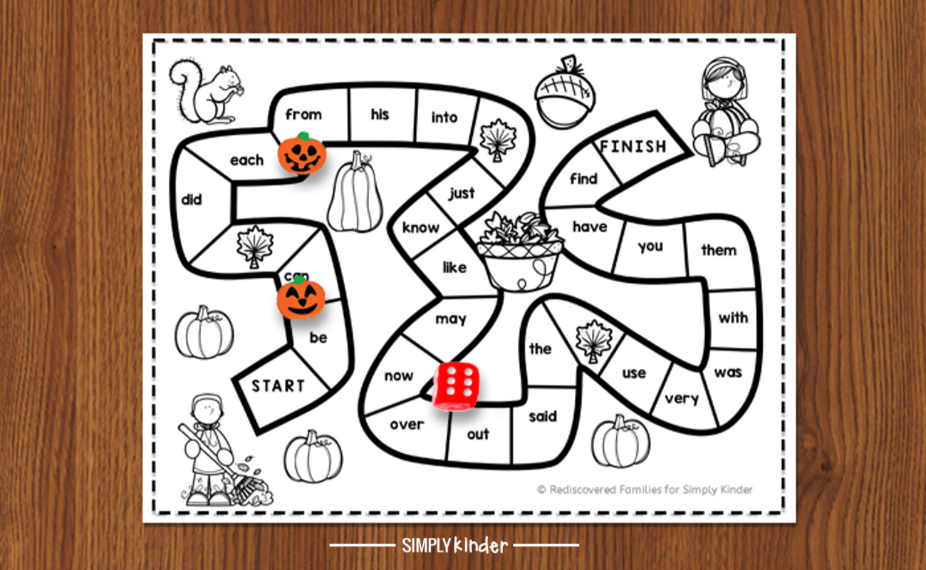 FREE Printable Sight Word Game To Make For Fall Simply Kinder Worksheets Library