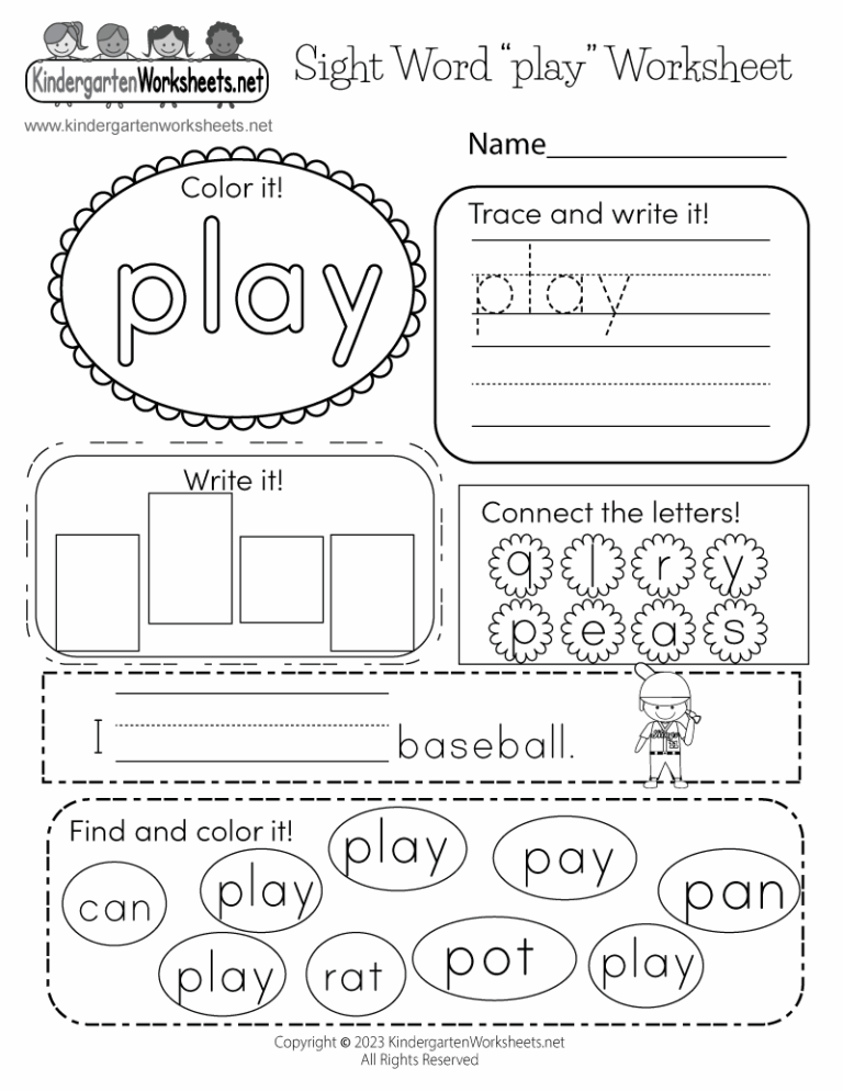 Free Printable Sight Word play Worksheet