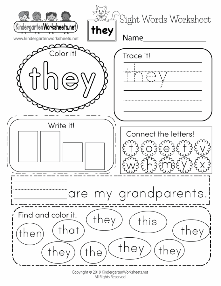 Free Printable Sight Word they Worksheet