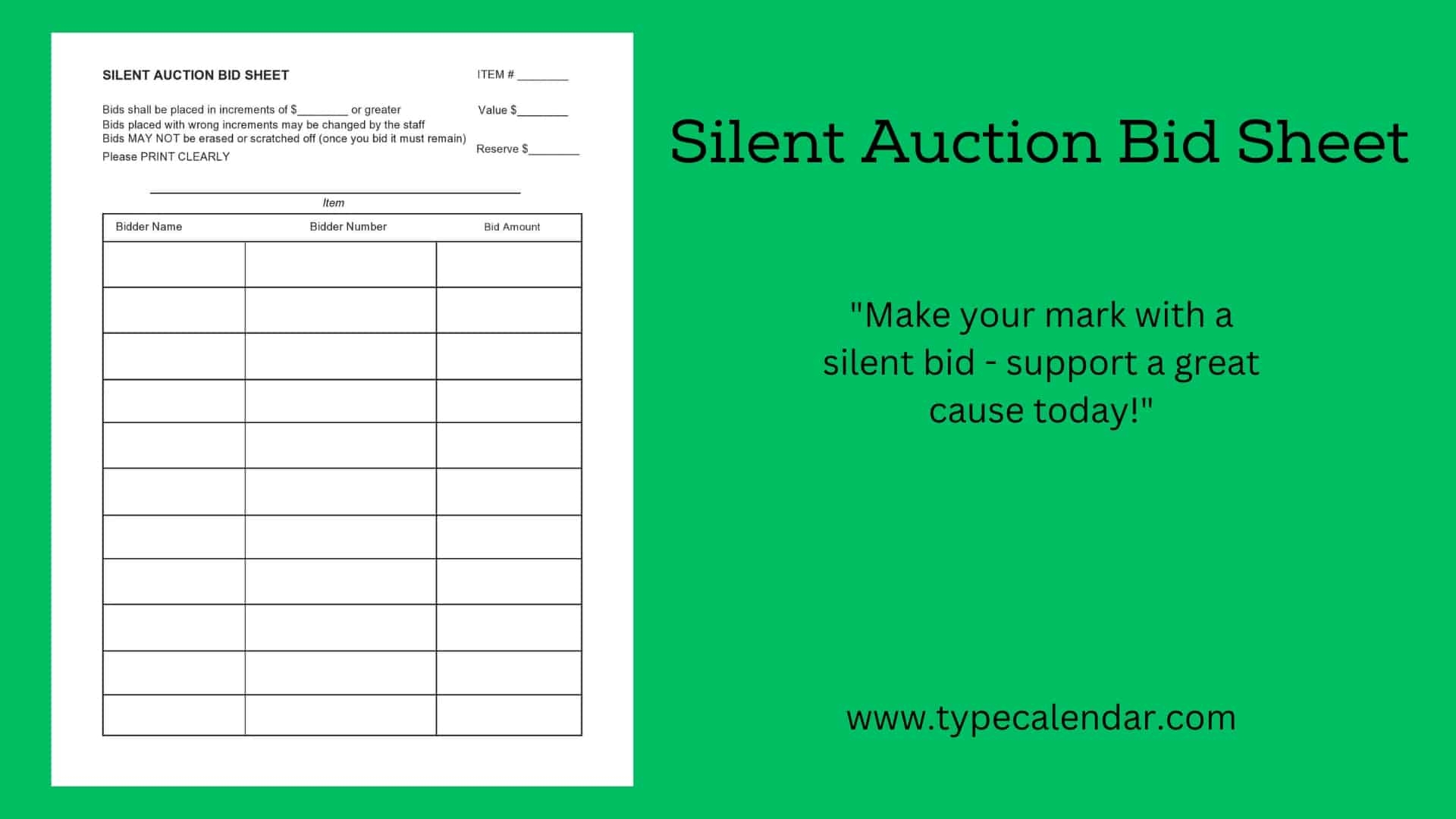 Free Printable Silent Auction Bid Sheet Templates PDF Examples 