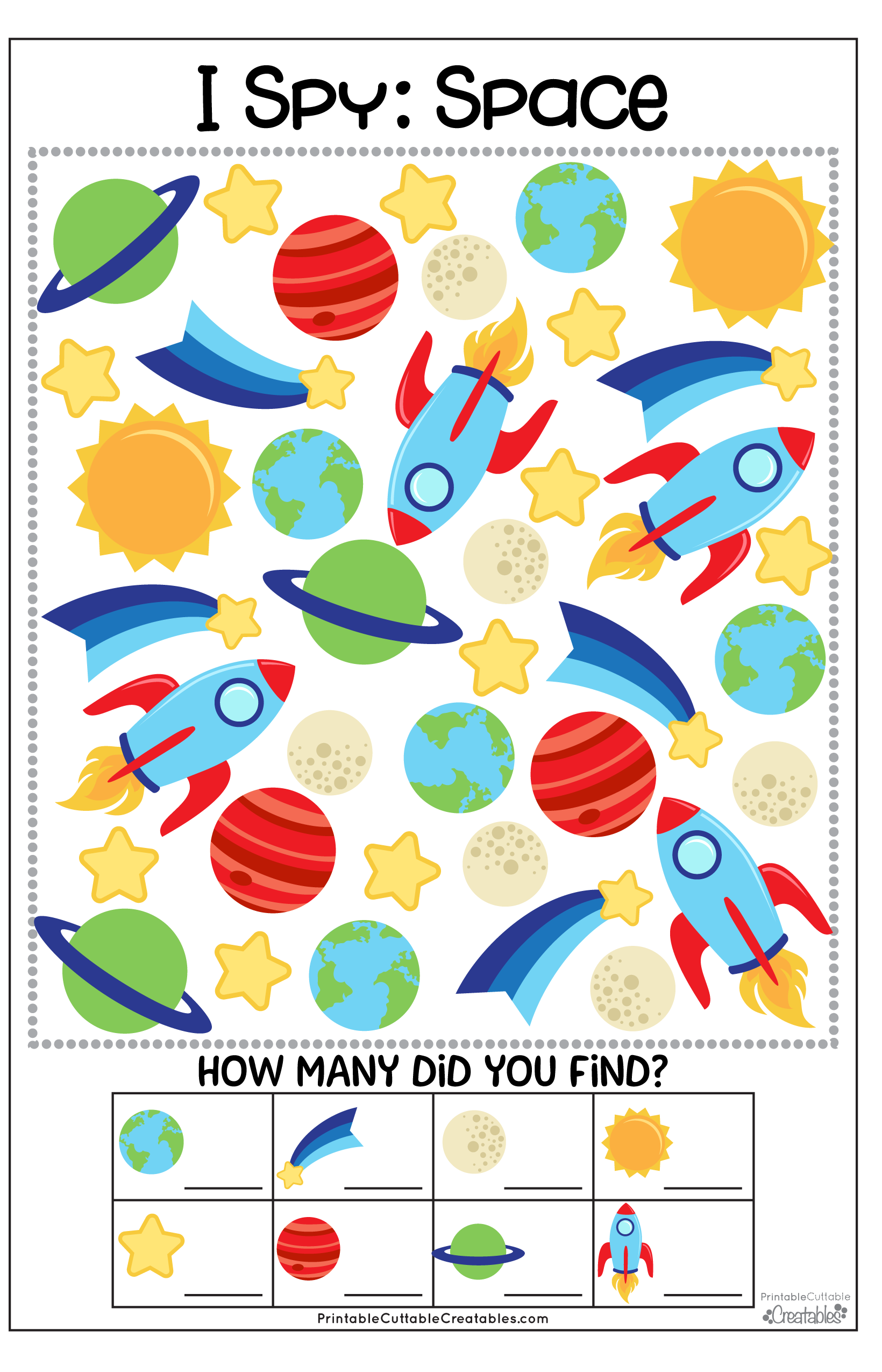 Free Printable Space I Spy Game Free Kids Creatables