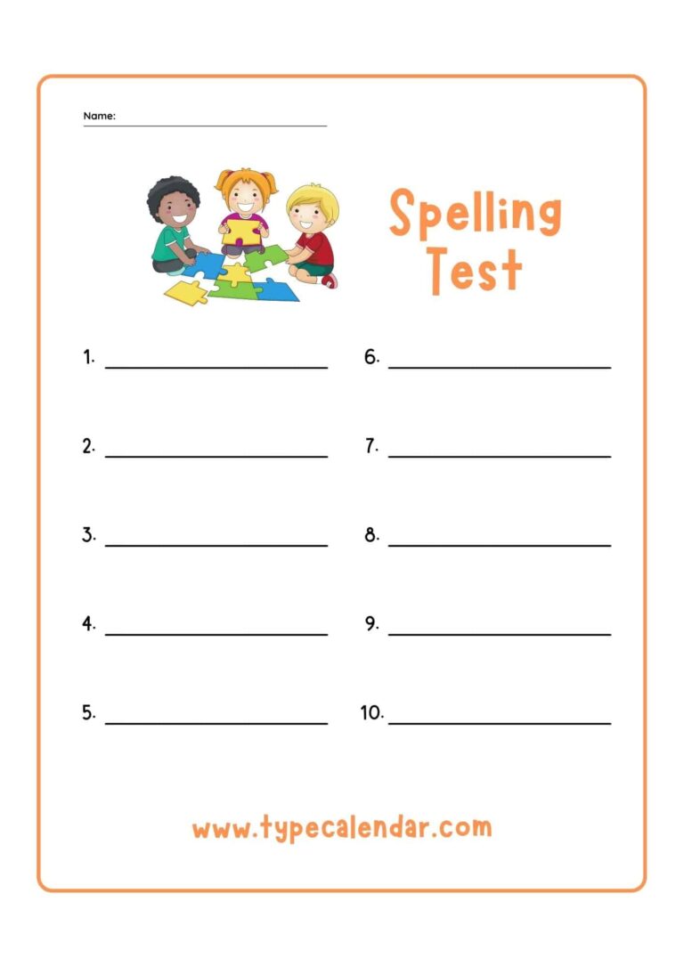 Free Printable Spelling Test Templates PDF 10 15 20 25 Words