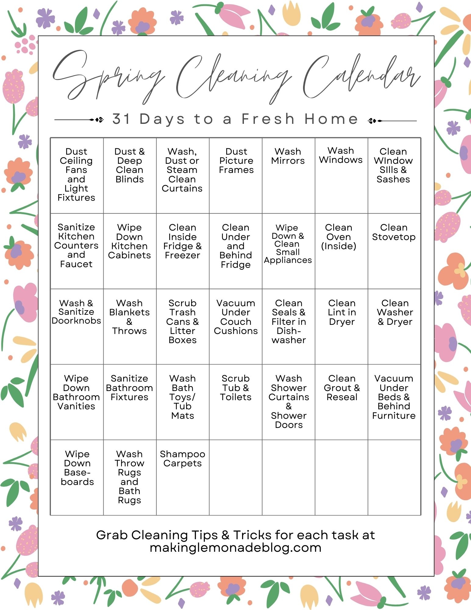 Free Printable Spring Cleaning Checklist