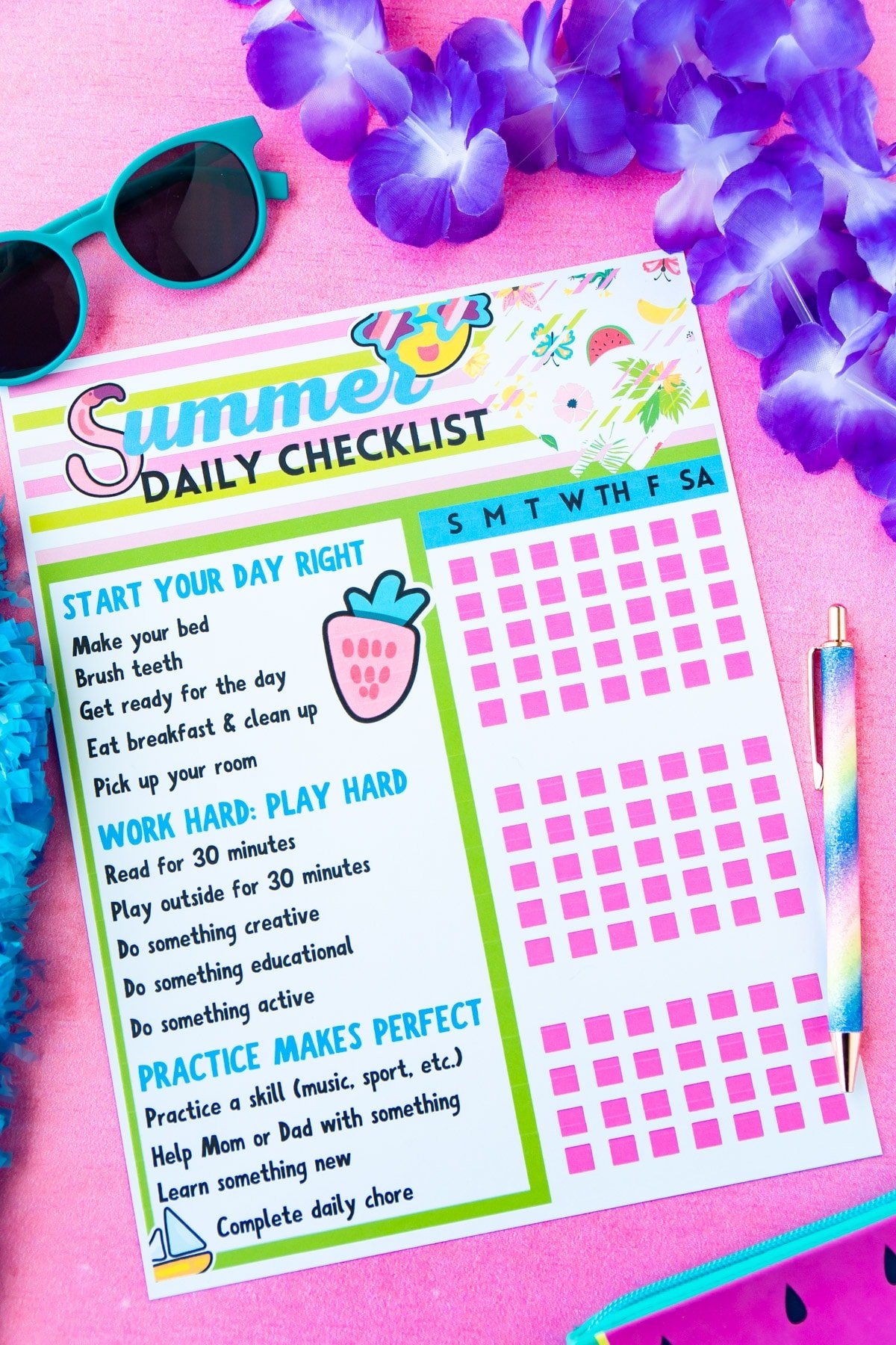 Free Printable Summer Chore Chart 6 Versions Play Party Plan