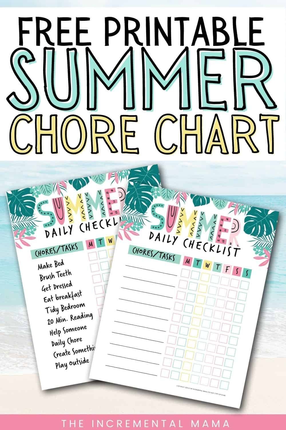 Free Printable Summer Chore Chart 6 Versions Play Party Plan Worksheets Library