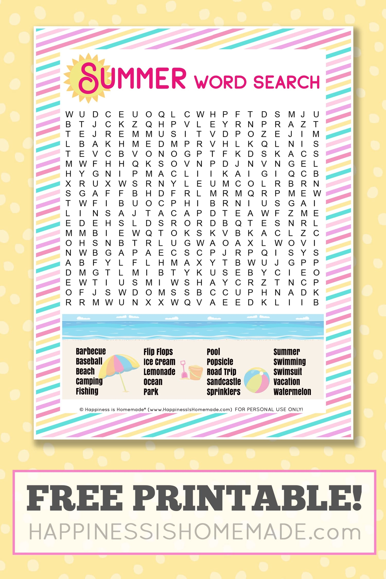 Free Printable Summer Word Search Puzzle Happiness Is Homemade