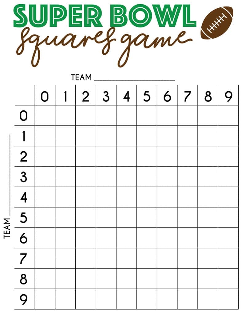 Free Printable Super Bowl Squares Template