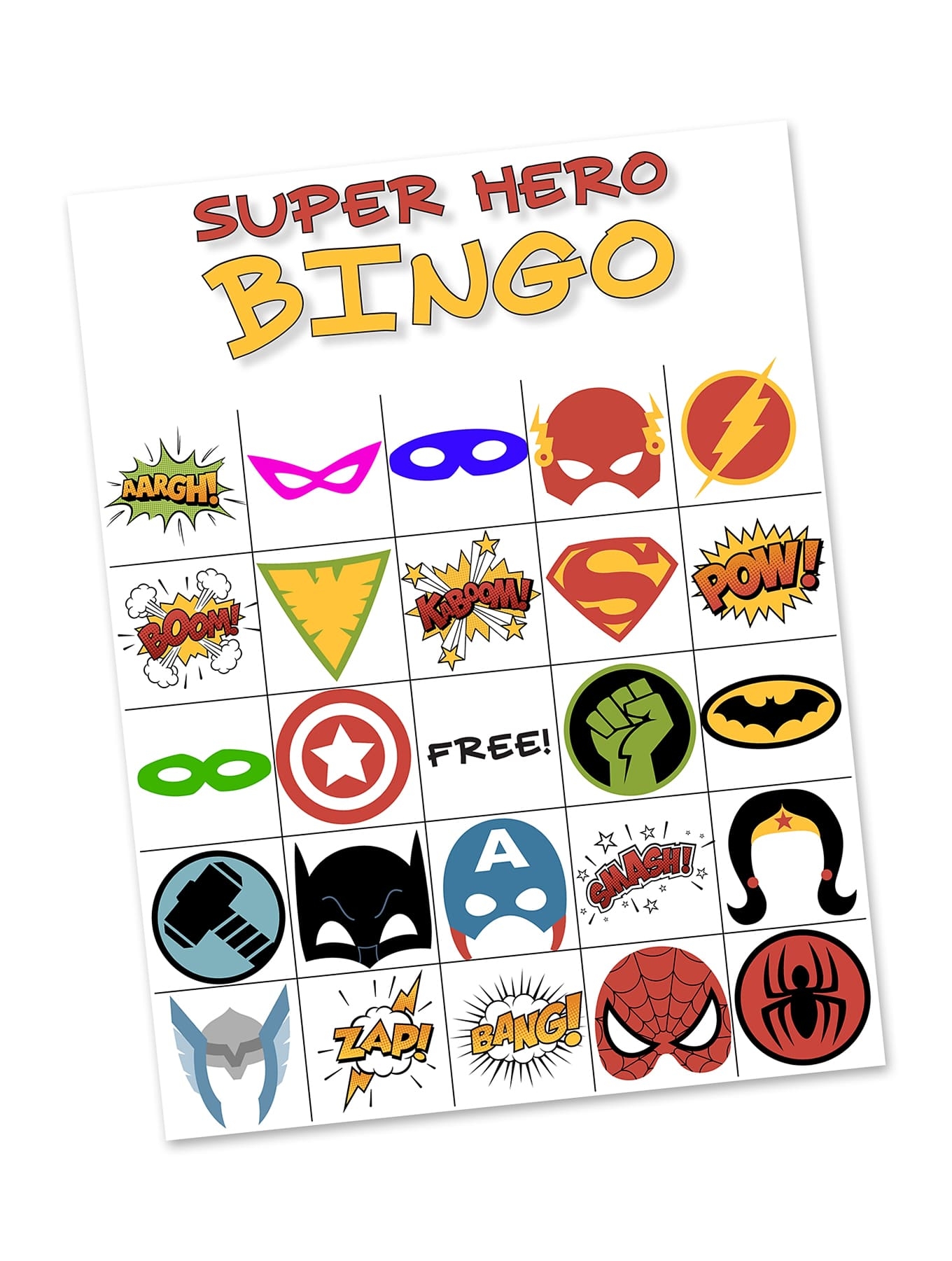 Free Printable Super Hero BINGO Party