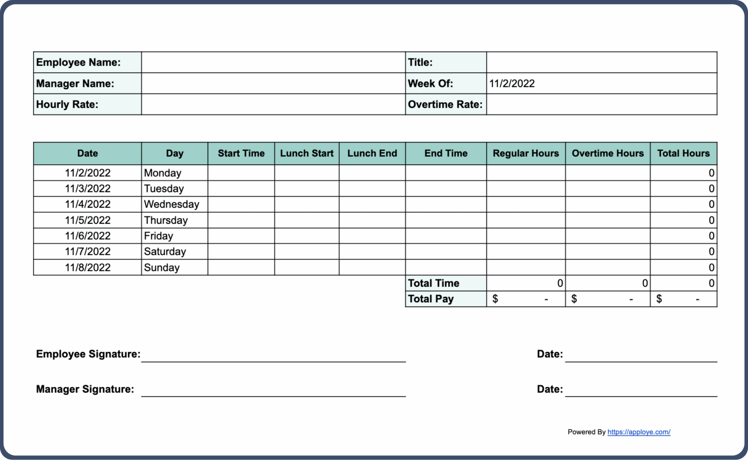 Free Printable Time Sheet