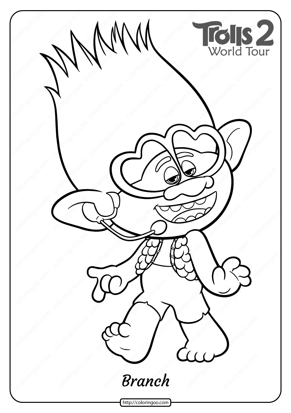 Free Printable Trolls 2 Branch Pdf Coloring Page