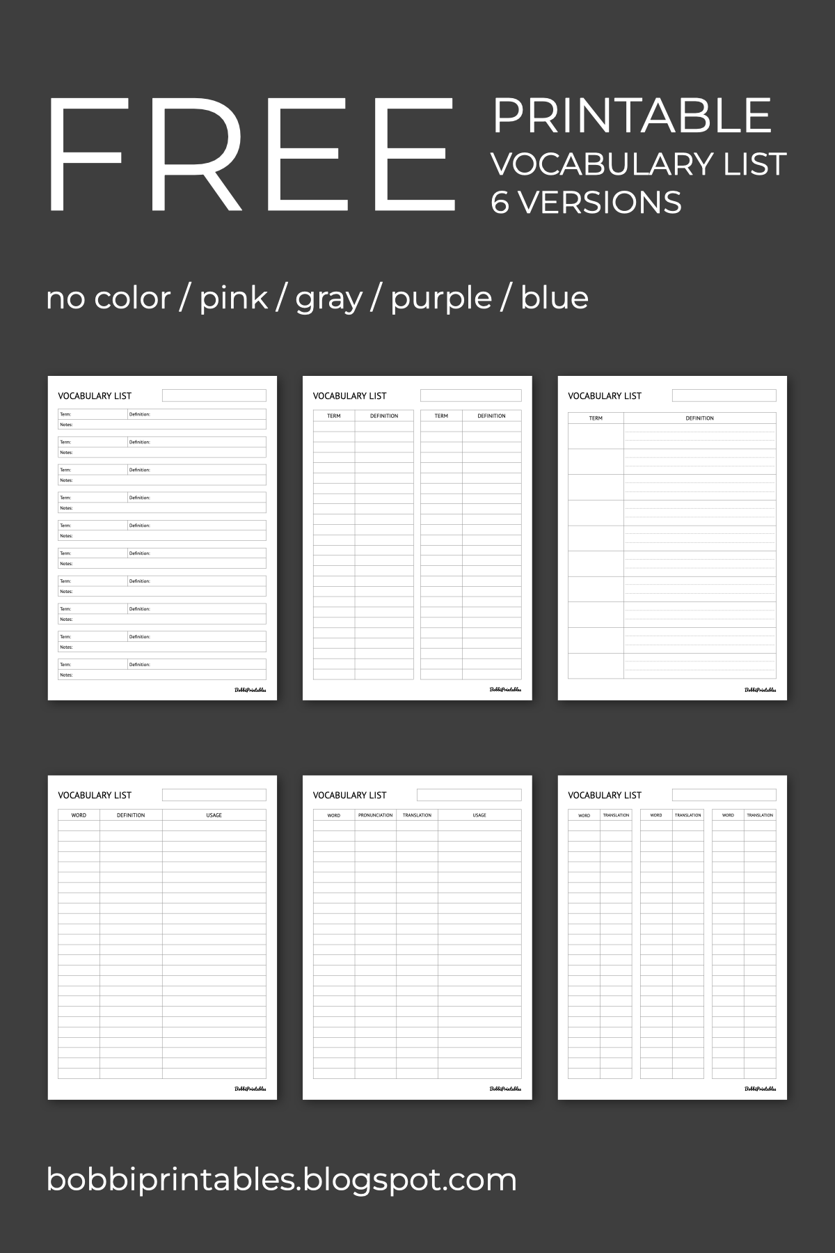 Free Printable Vocabulary Template