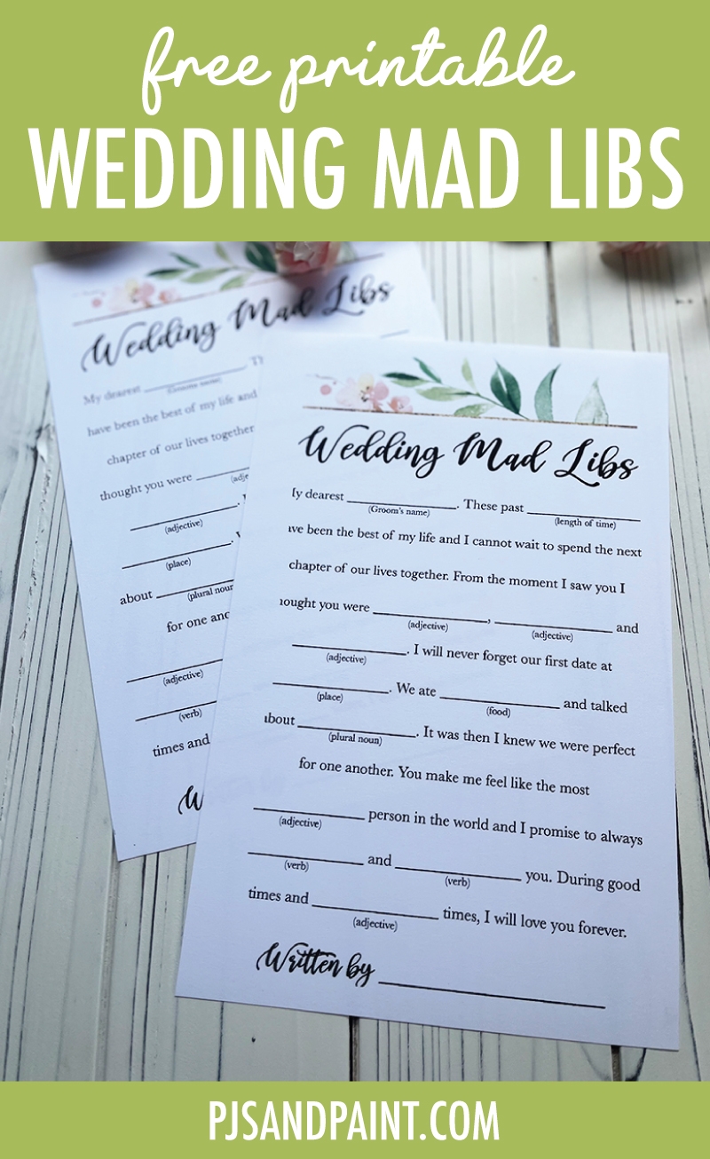 Free Printable Wedding Mad Libs Game Pjs And Paint
