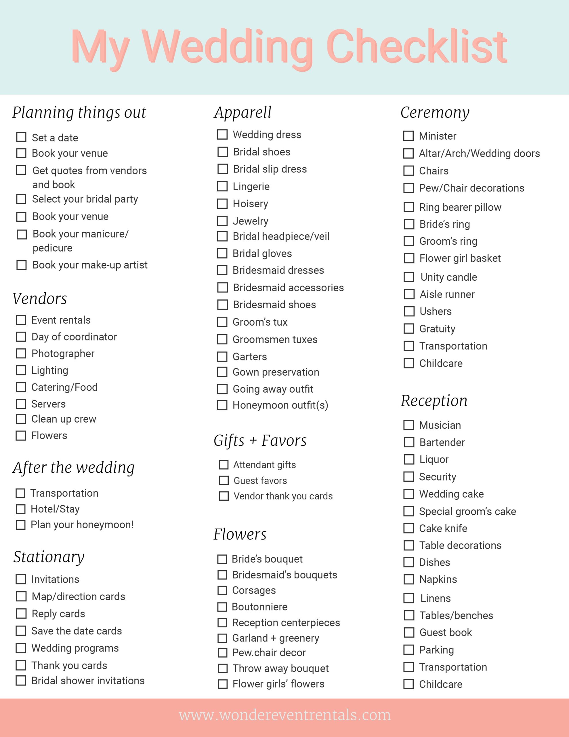 Wedding Checklist Printable Pdf Free Download