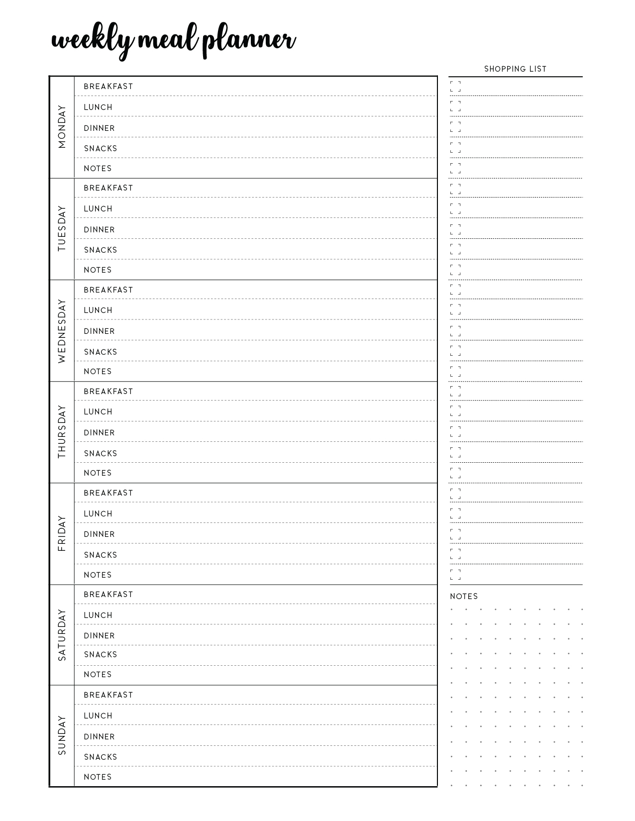 Free Printable Menu Planner
