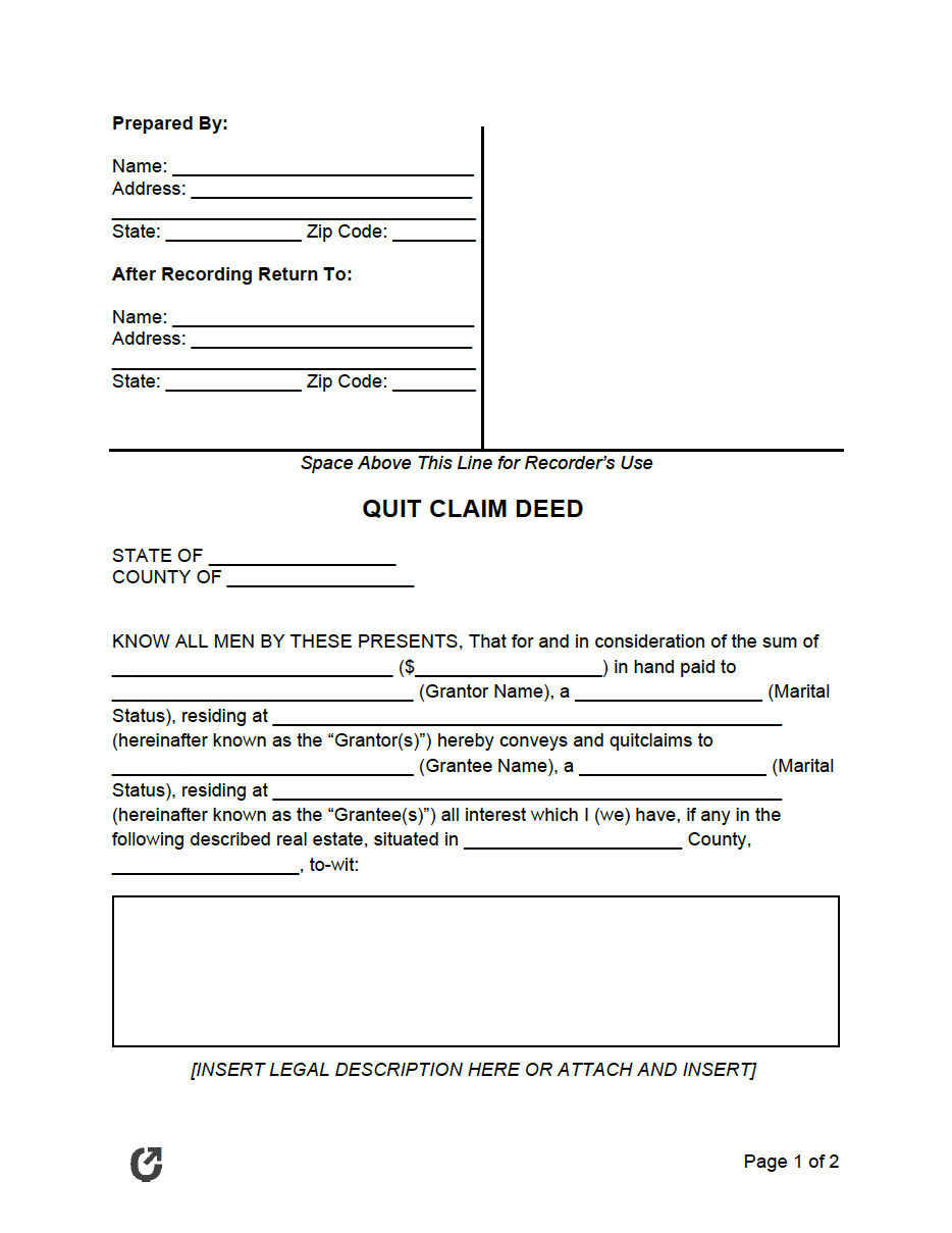 Free Quit Claim Deed Forms PDF WORD RTF