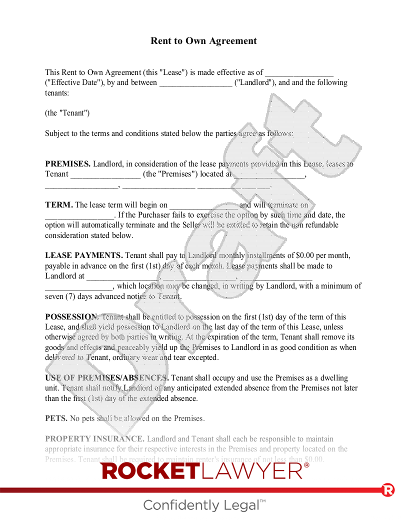 Free Rent to Own Agreement Make U0026 Download Rocket Lawyer