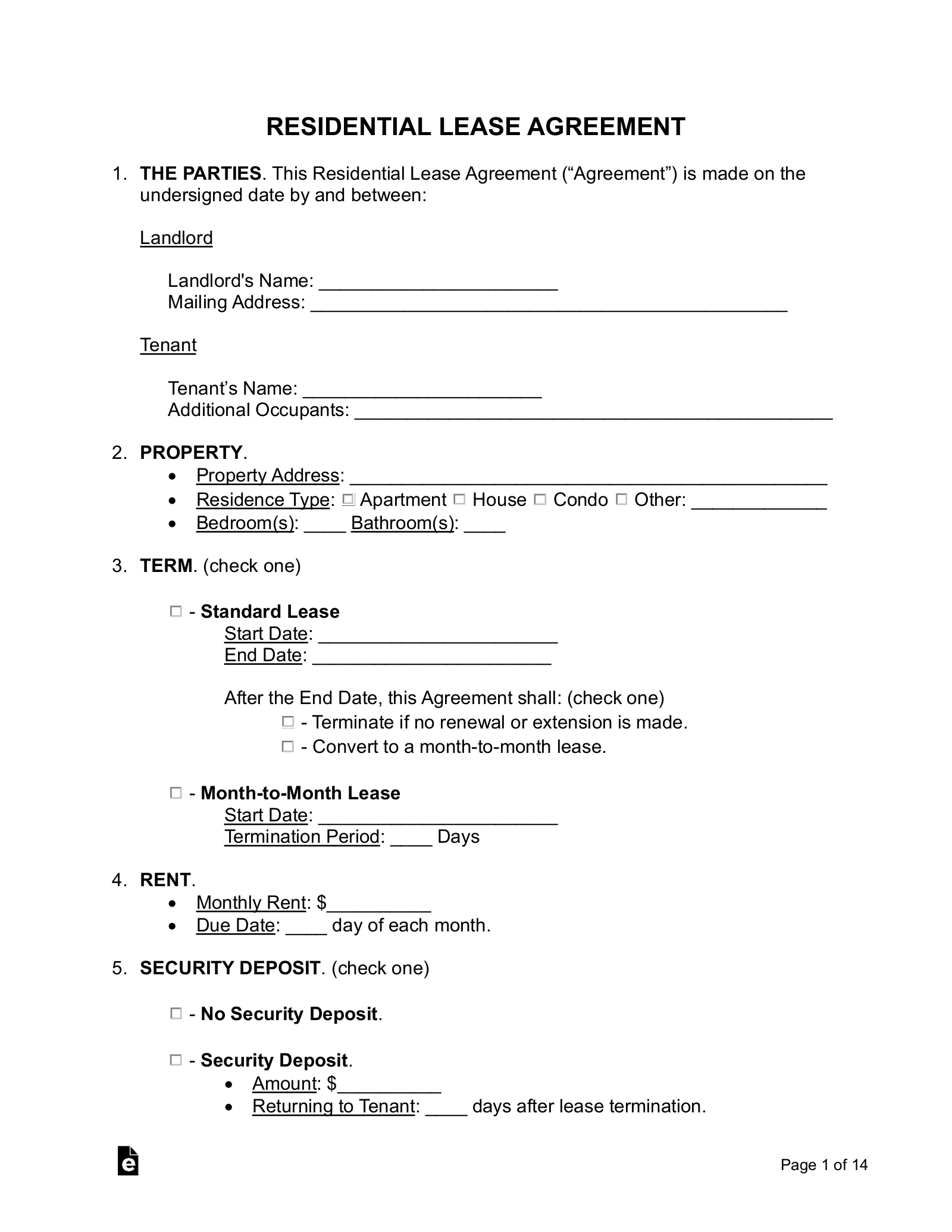 Free Rental Lease Agreement Templates 15 PDF Word EForms