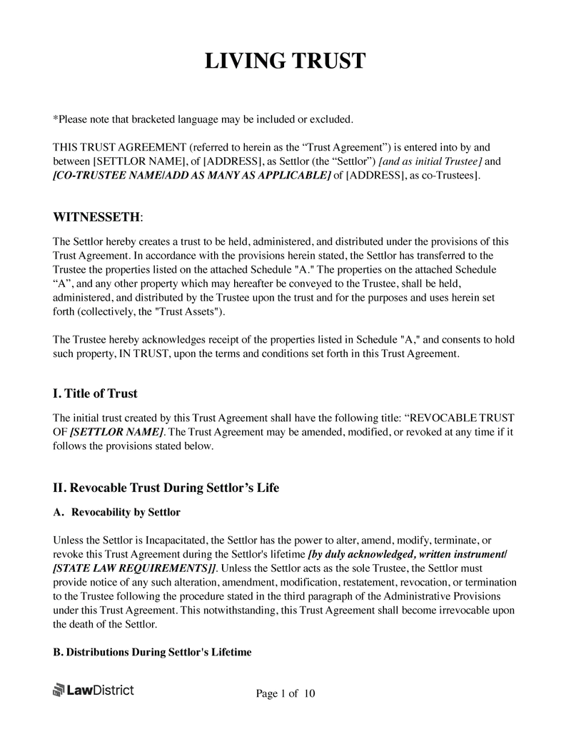Free Revocable Living Trust Form PDF U0026 Word Template LawDistrict