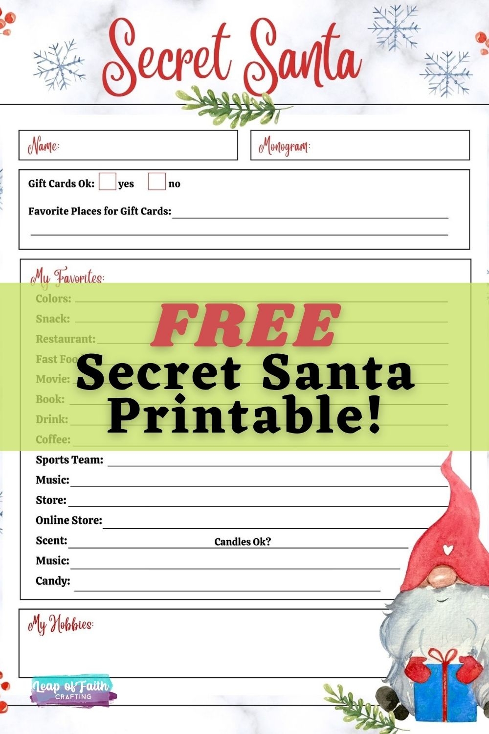 FREE Secret Santa List Printable Questionnaire 2 Options Leap Worksheets Library