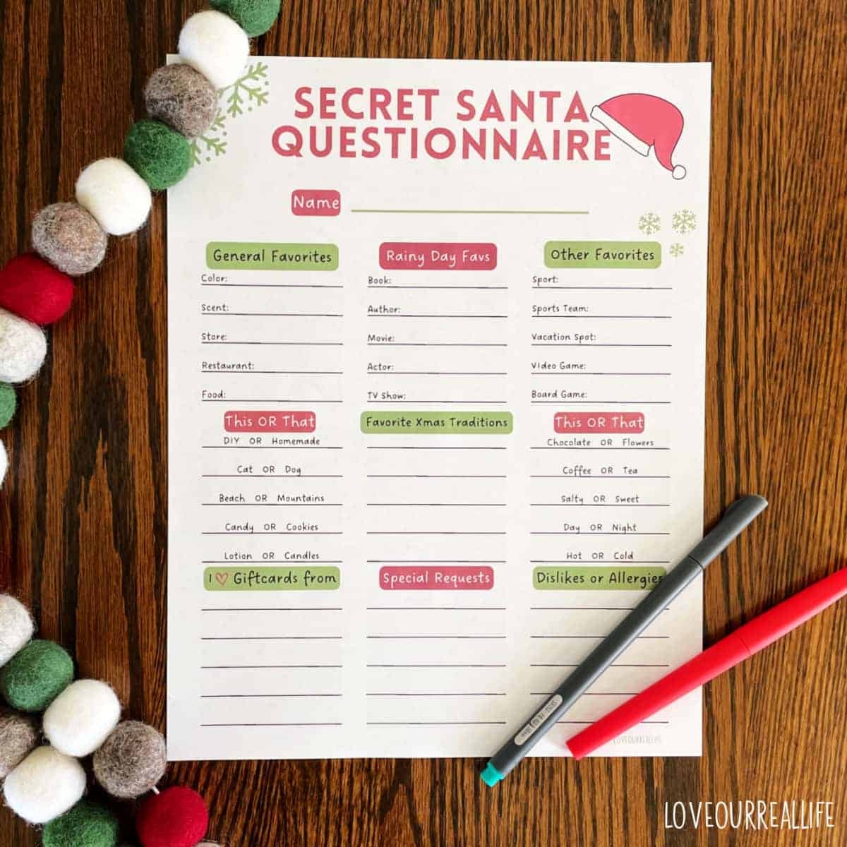 Secret Santa Questions Pdf Free Printable