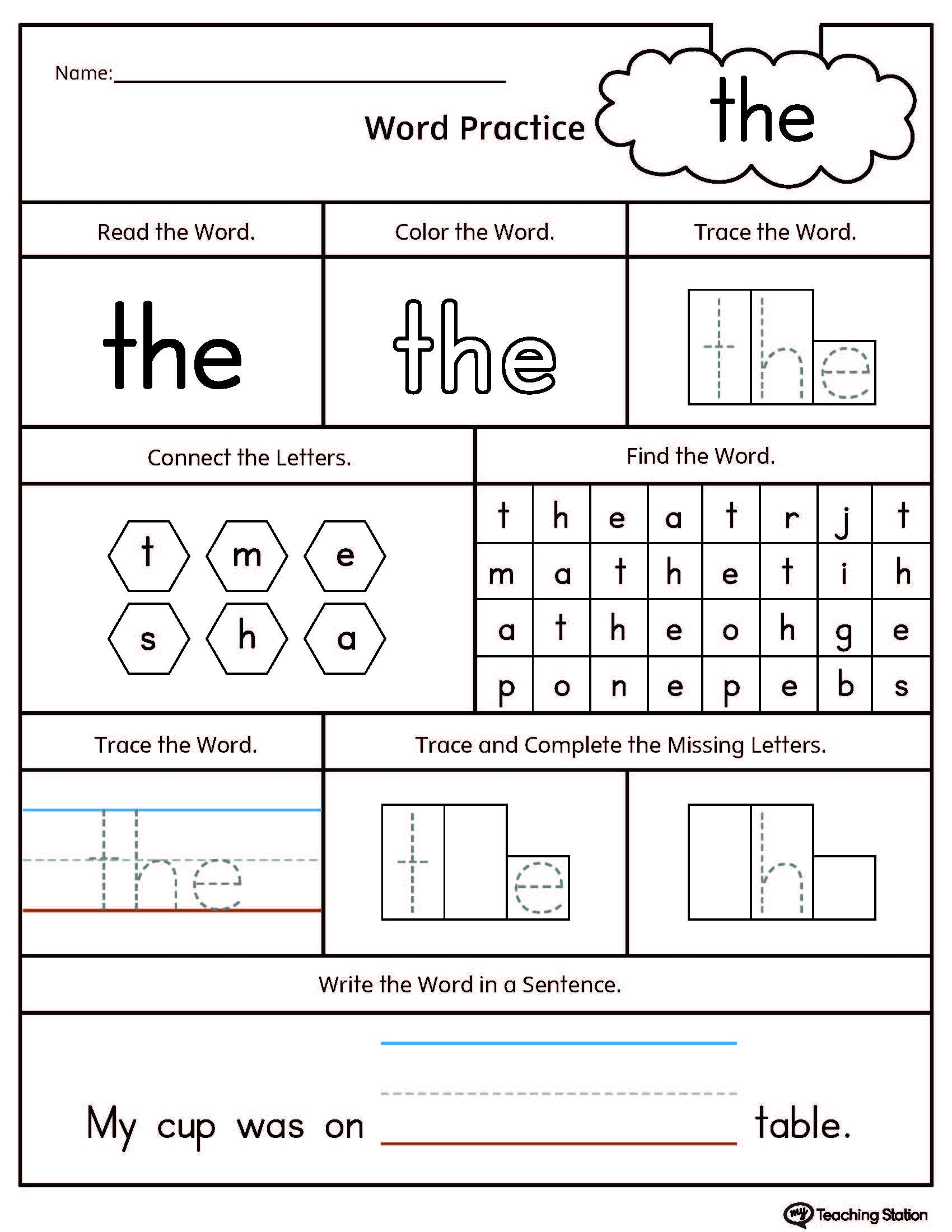 Free Printable Worksheets Kindergarten Sight Words